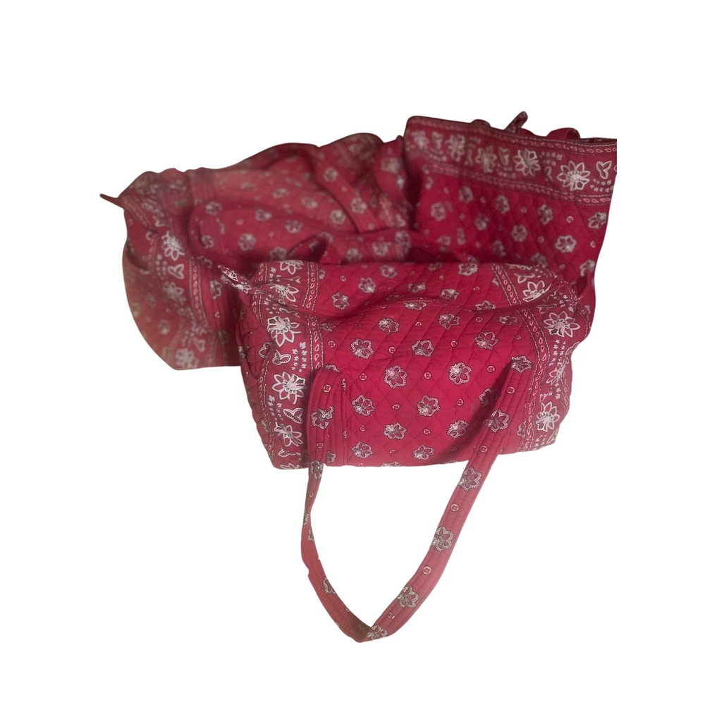 Vera Bradley Red Bandana Floral Quilted Cotton Duffel Bag and Tote Set